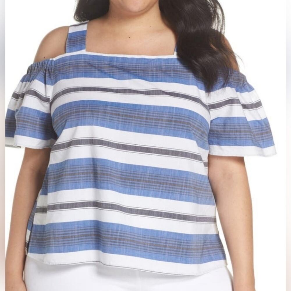 Lucky Brand Striped Cold Shoulder Top Size 3X